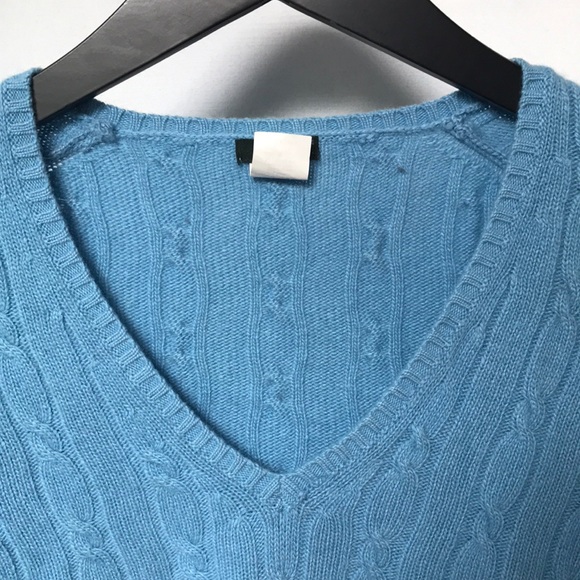 JCrew blue cable knit v neck sweater M - Picture 3 of 5